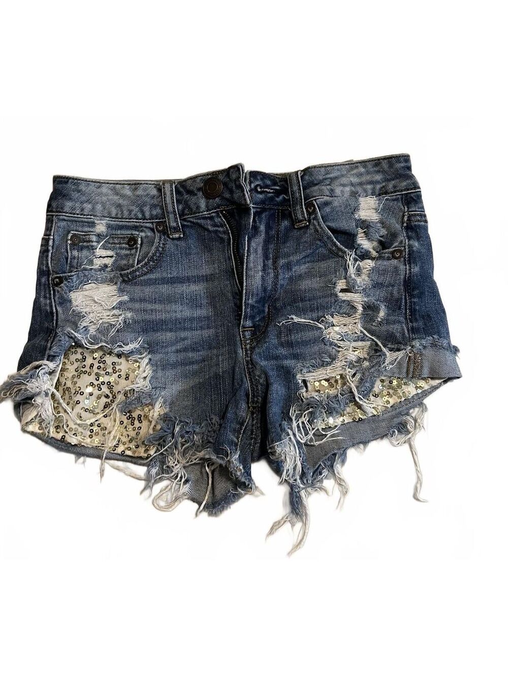 American Eagle Hi-Rise Festival Denim Shorts Size 2 with Sequin Detail